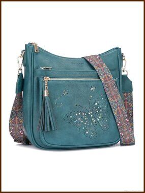 Butterfly Medium Crossbody Bag Vegan PU Leather Tassel Purse